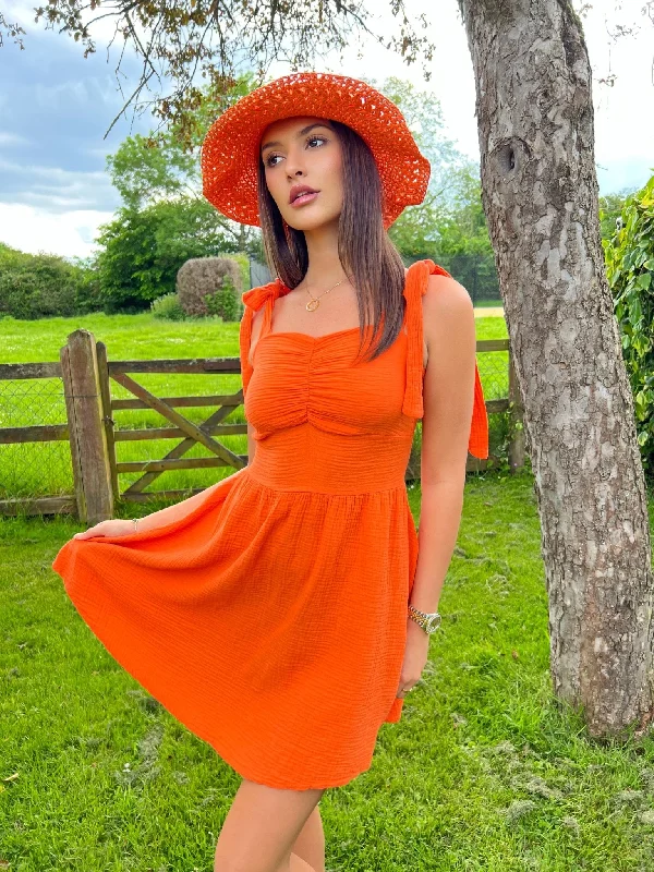 Orange Santorini Tie Shoulder Summer Dress