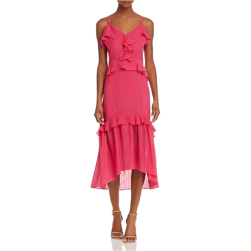 Parker Womens Silk tiered Ruffled Dress, Pink, 4