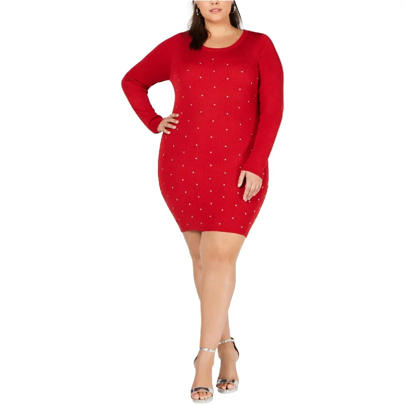 Planet Gold Womens Studded Bodycon Sweater Dress, Red, 1X