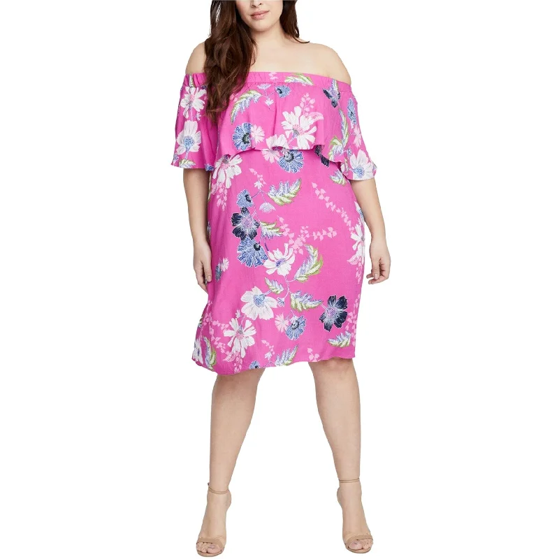 Rachel Roy Womens Floral Print Off-Shoulder Dress