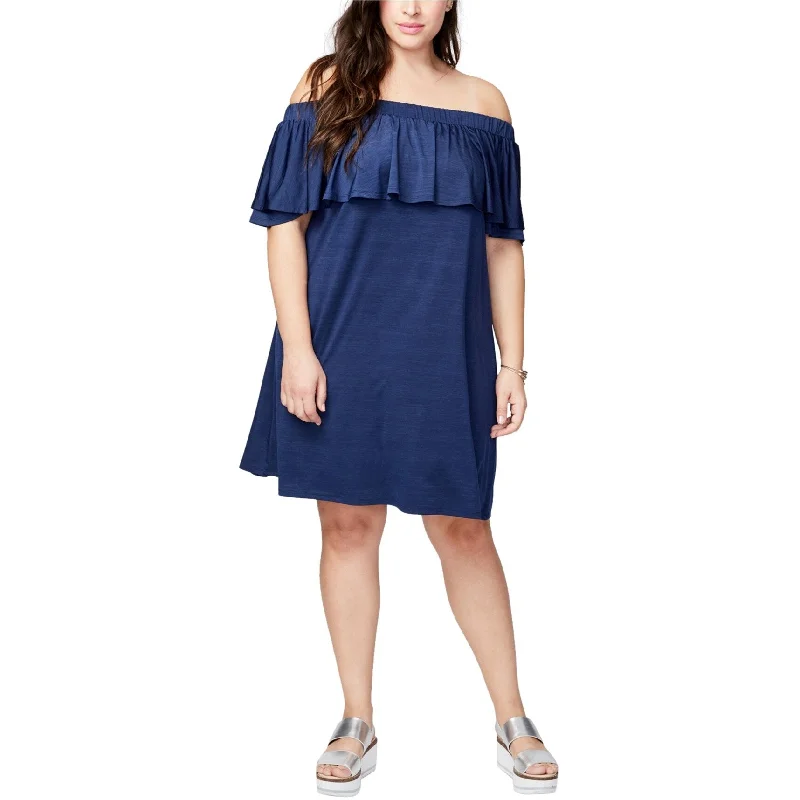 Rachel Roy Womens Ruffled Off-Shoulder Dress, Blue, 0X