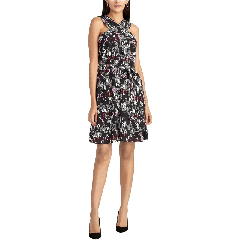 Rachel Roy Womens Text Print A-line Dress, Black, 10