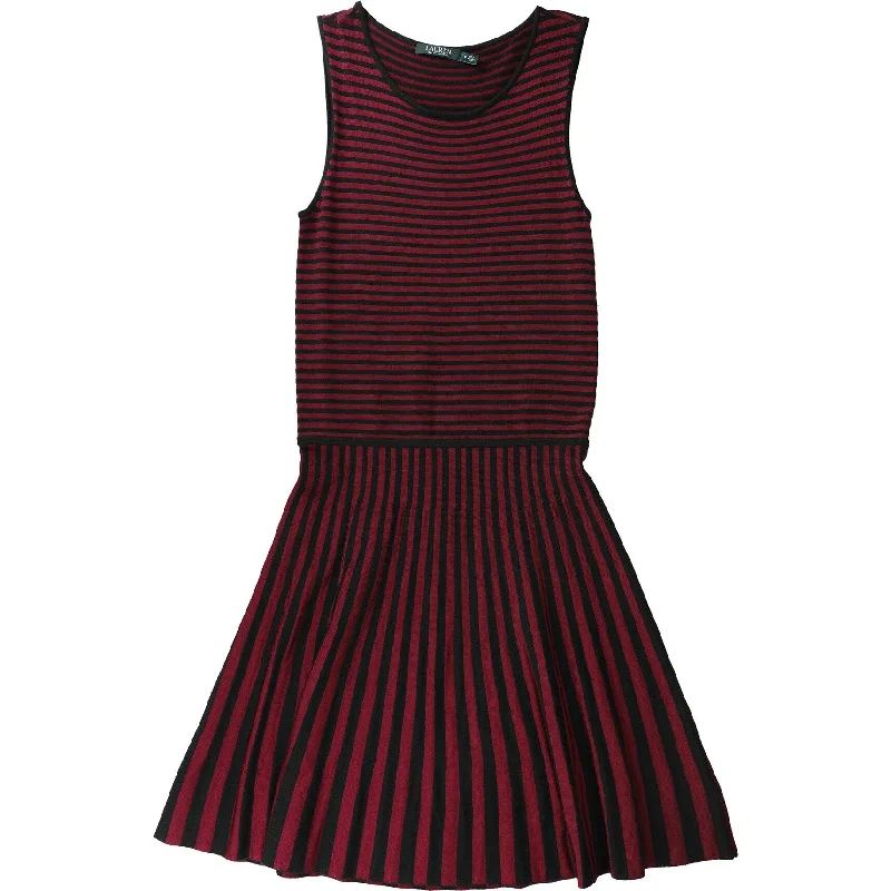 Ralph Lauren Womens Striped A-line Dress, Black, Medium