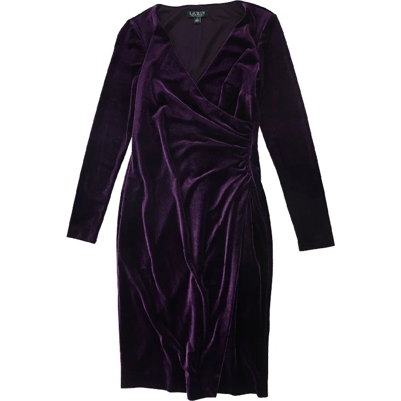 Ralph Lauren Womens Velvet Surplice Dress, Purple, 2