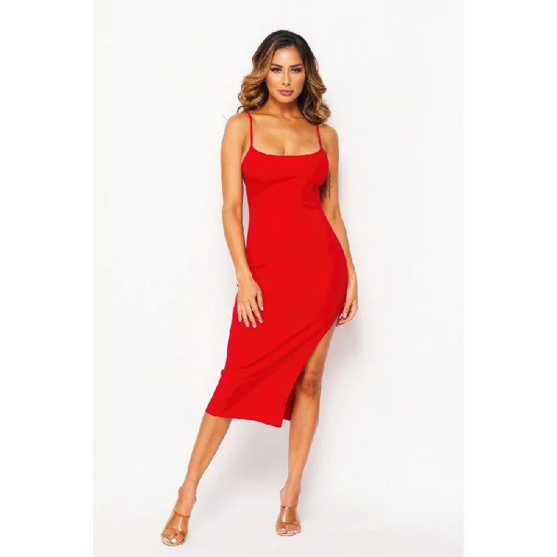 Red Flattering Side Slit Cami Dress Perfect for Various Occasions