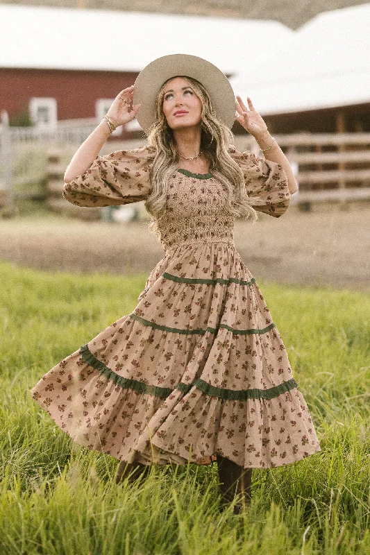 Roselyn Dress in Tan Floral