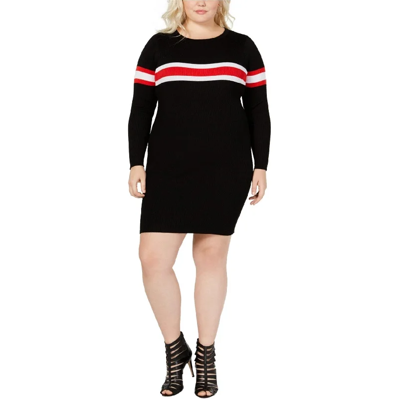 Say What? Womens Ribbed Stripe Sweater Dress, Black, 2X