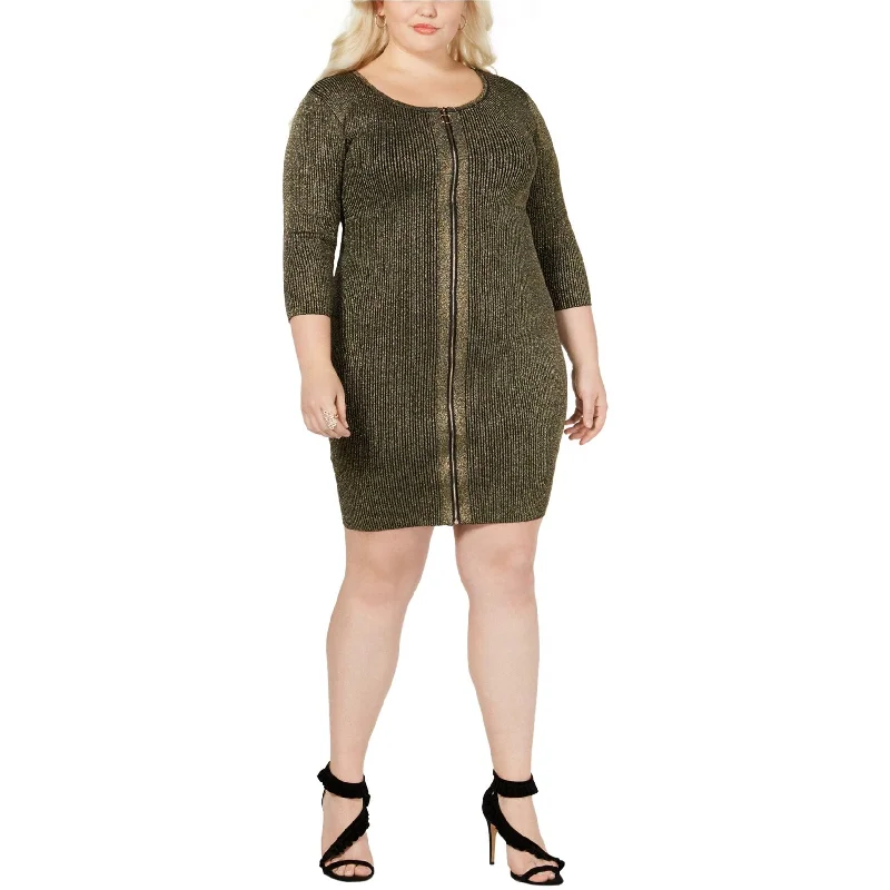 Say What? Womens Zipper Sweater Dress, Metallic, 2X