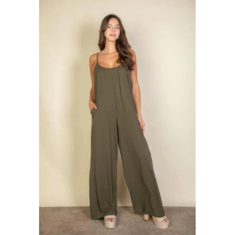 Spaghetti Strap Solid Wide Jumpsuit