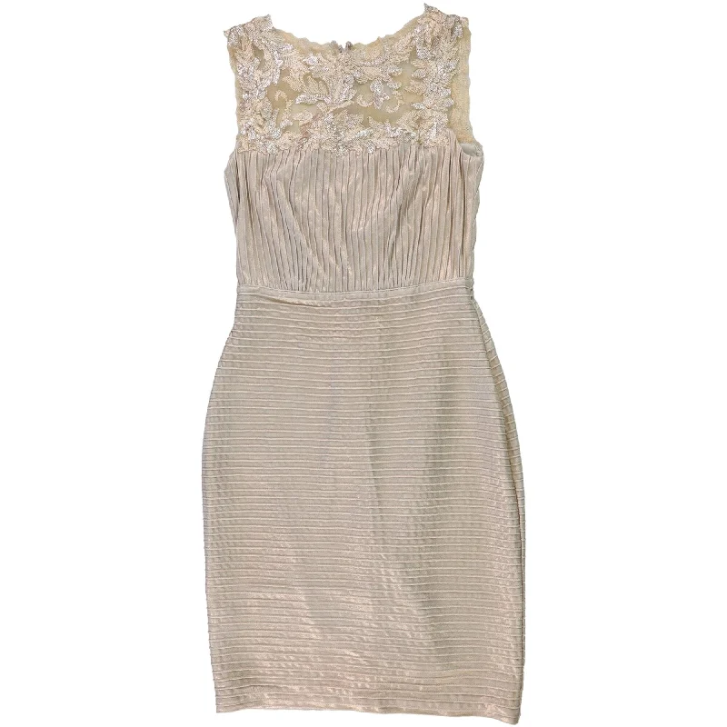 Tadashi Shoji Womens Sequin Lace Sheath Dress, Beige, X-Small