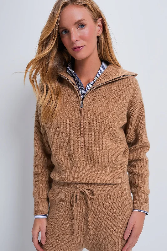 Camel Melange Long Sleeve Cashmere Wool Sweater