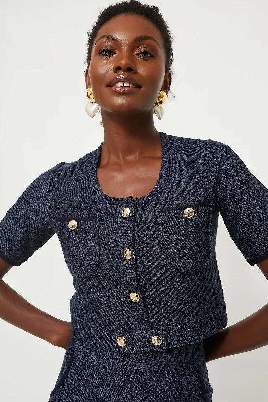 Navy Blue Denim Look U-Neck Cardigan