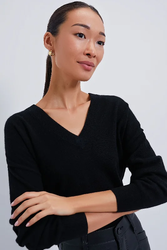 Black Emma Cashmere V-Neck Boyfriend Sweater