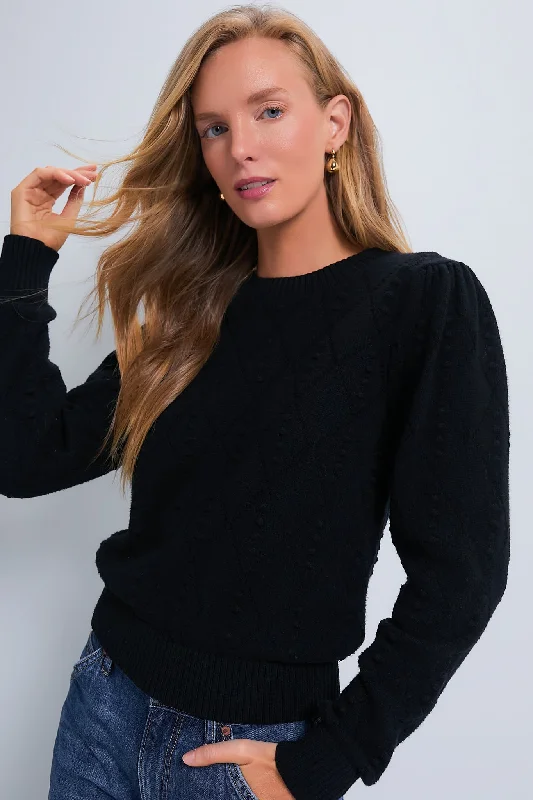 Textured Black Crewneck Violet Sweater