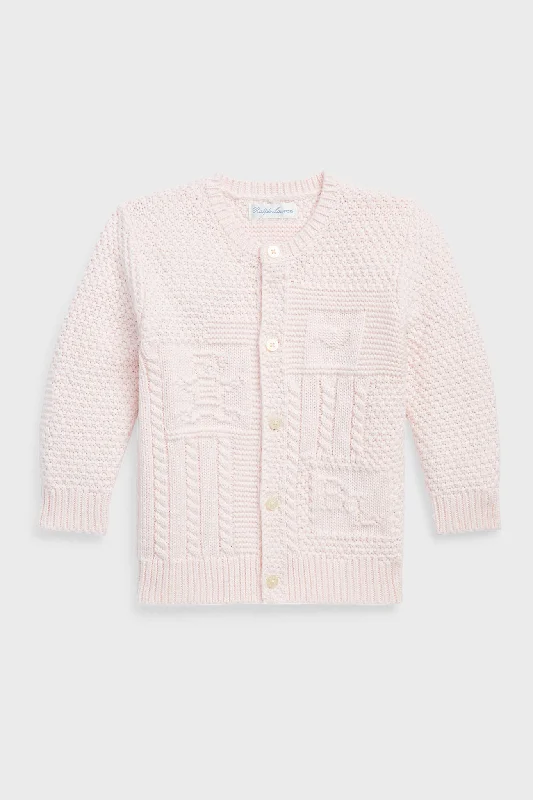 Delicate Pink Long-Sleeve Organic Cotton Novelty Bear Cardigan