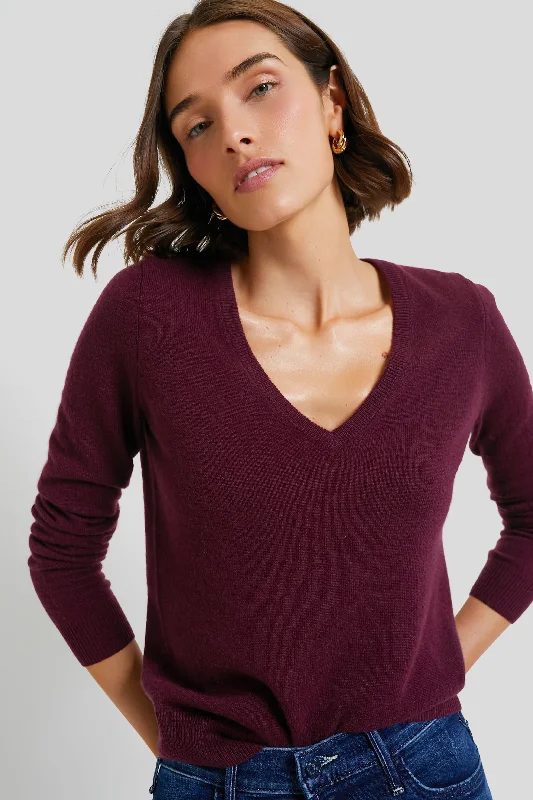 Oxblood Cashmere V-Neck Sweater