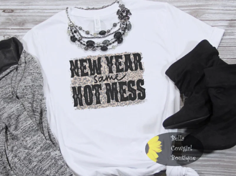 New Year Same Hot Mess Leopard New Years T-Shirt