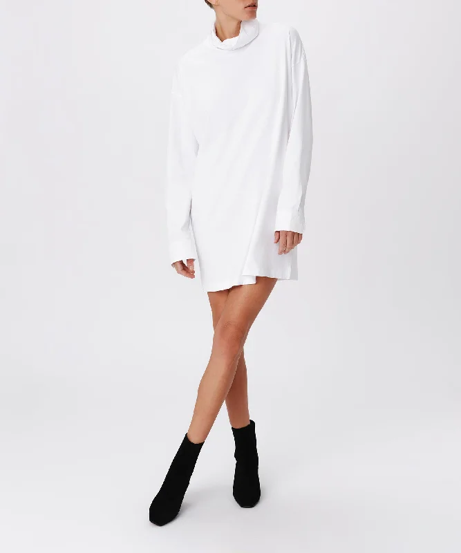 Heavyweight Jersey Media Turtleneck Dress - White