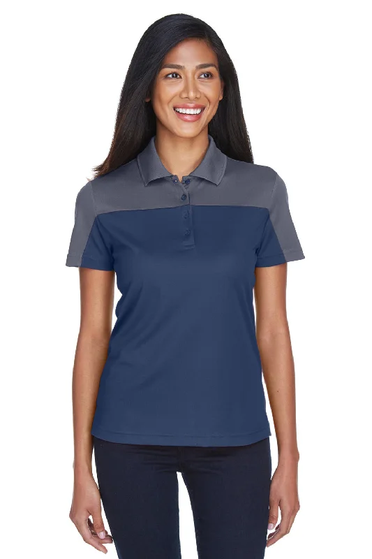 Core 365 Womens Balance Performance Moisture Wicking Short Sleeve Polo Shirt - Classic Navy Blue/Carbon Grey