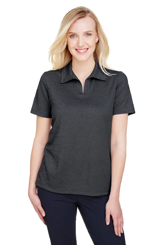 Devon & Jones Womens CrownLux Address Melange Performance Moisture Wicking Short Sleeve Polo Shirt - Heather Black