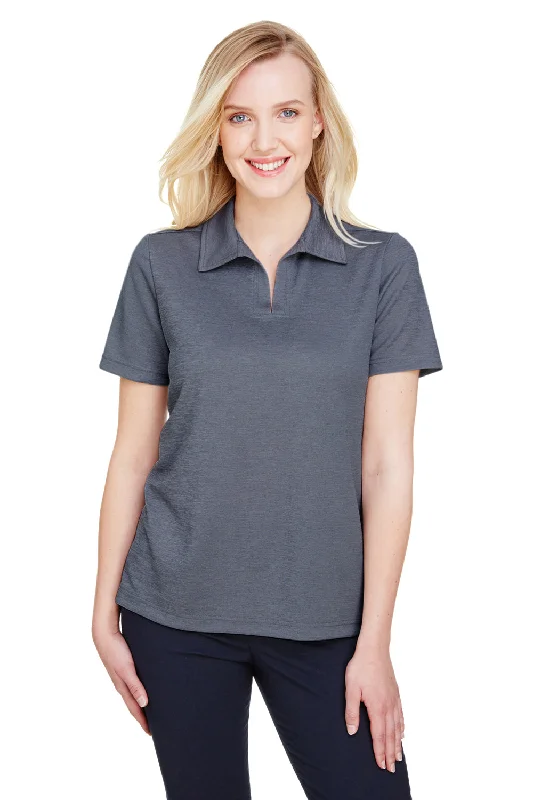 Devon & Jones Womens CrownLux Address Melange Performance Moisture Wicking Short Sleeve Polo Shirt - Heather Navy Blue