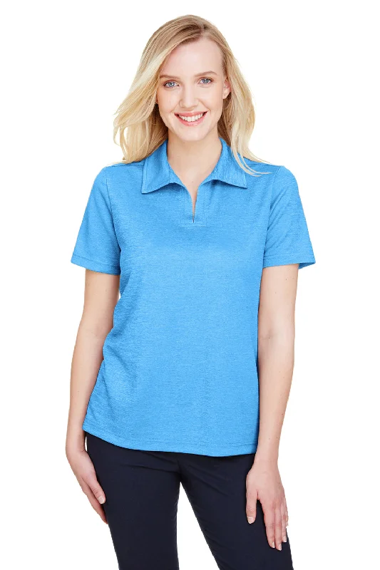 Devon & Jones Womens CrownLux Address Melange Performance Moisture Wicking Short Sleeve Polo Shirt - Heather Ocean Blue