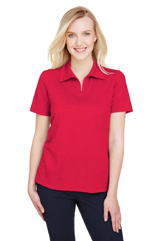 Devon & Jones Womens CrownLux Address Melange Performance Moisture Wicking Short Sleeve Polo Shirt - Heather Red