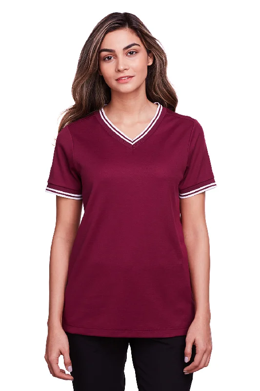 Devon & Jones Womens CrownLux Performance Moisture Wicking Short Sleeve Polo Shirt - Burgundy/White