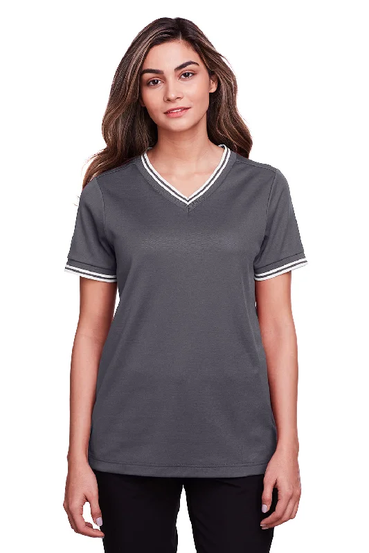 Devon & Jones Womens CrownLux Performance Moisture Wicking Short Sleeve Polo Shirt - Graphite Grey/White