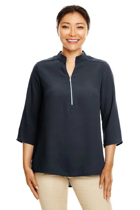 Devon & Jones Womens Perfect Fit Short Sleeve 1/4 Zip Crepe Tunic - Black