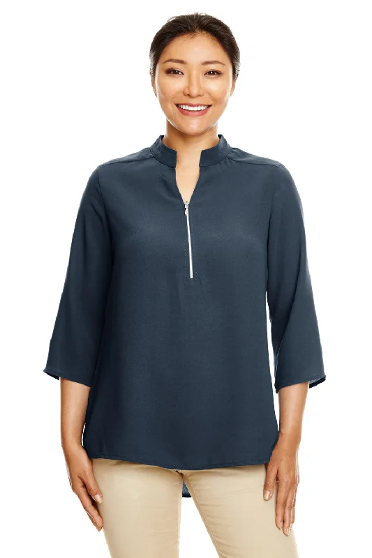 Devon & Jones Womens Perfect Fit Short Sleeve 1/4 Zip Crepe Tunic - Navy Blue