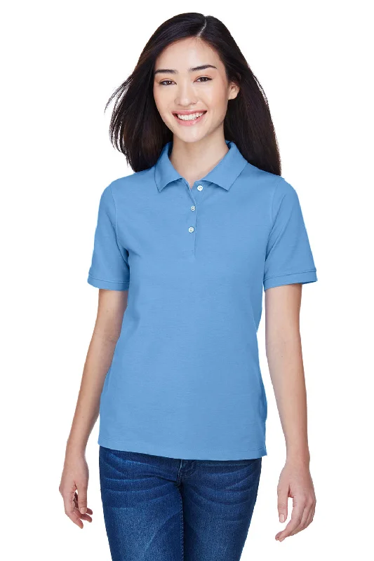 Harriton Womens Easy Blend Wrinkle Resistant Short Sleeve Polo Shirt - Light College Blue