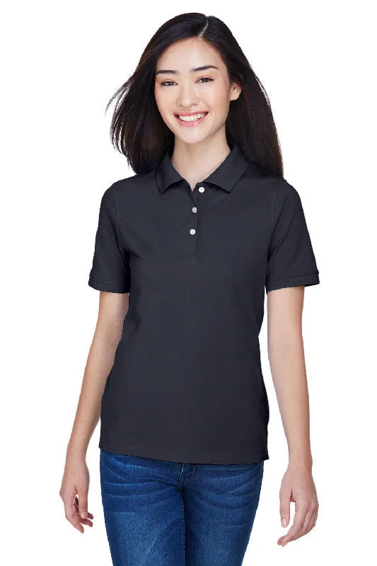 Harriton Womens Easy Blend Wrinkle Resistant Short Sleeve Polo Shirt - Navy Blue