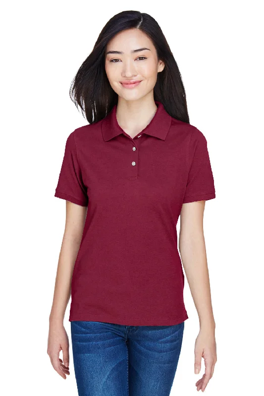 Harriton Womens Easy Blend Wrinkle Resistant Short Sleeve Polo Shirt - Wine