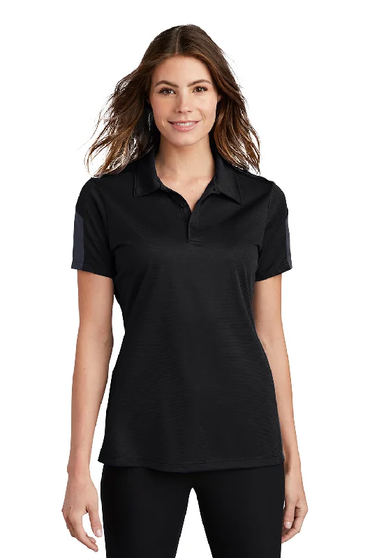 Sport-Tek Womens Active Mesh Moisture Wicking Short Sleeve Polo Shirt - Black/Grey