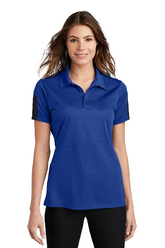 Sport-Tek Womens Active Mesh Moisture Wicking Short Sleeve Polo Shirt - True Royal Blue/Grey