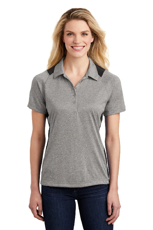 Sport-Tek Womens Heather Contender Moisture Wicking Short Sleeve Polo Shirt - Heather Vintage Grey/Black