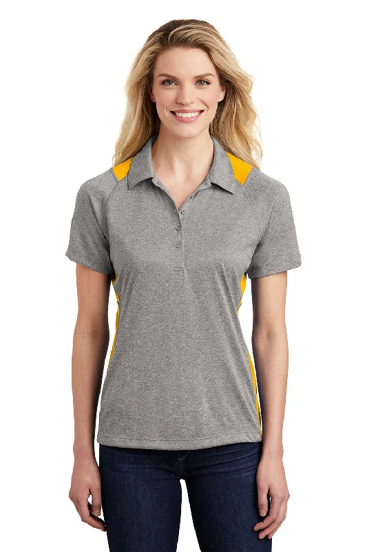 Sport-Tek Womens Heather Contender Moisture Wicking Short Sleeve Polo Shirt - Heather Vintage Grey/Gold