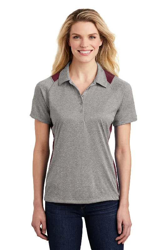 Sport-Tek Womens Heather Contender Moisture Wicking Short Sleeve Polo Shirt - Heather Vintage Grey/Maroon