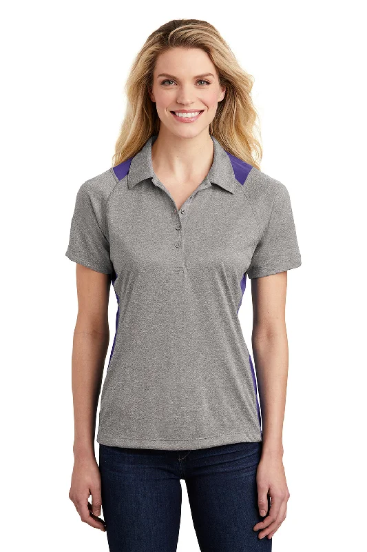 Sport-Tek Womens Heather Contender Moisture Wicking Short Sleeve Polo Shirt - Heather Vintage Grey/Purple