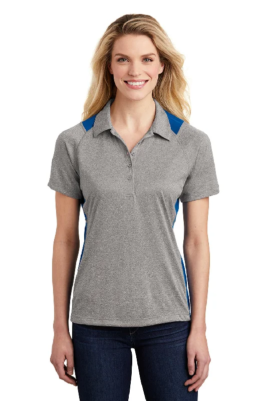 Sport-Tek Womens Heather Contender Moisture Wicking Short Sleeve Polo Shirt - Heather Vintage Grey/Royal Blue