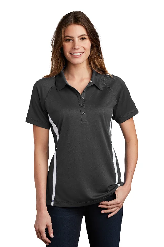 Sport-Tek Womens Micro-Mesh Moisture Wicking Short Sleeve Polo Shirt - Iron Grey/White