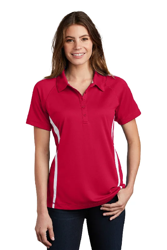 Sport-Tek Womens Micro-Mesh Moisture Wicking Short Sleeve Polo Shirt - True Red/White