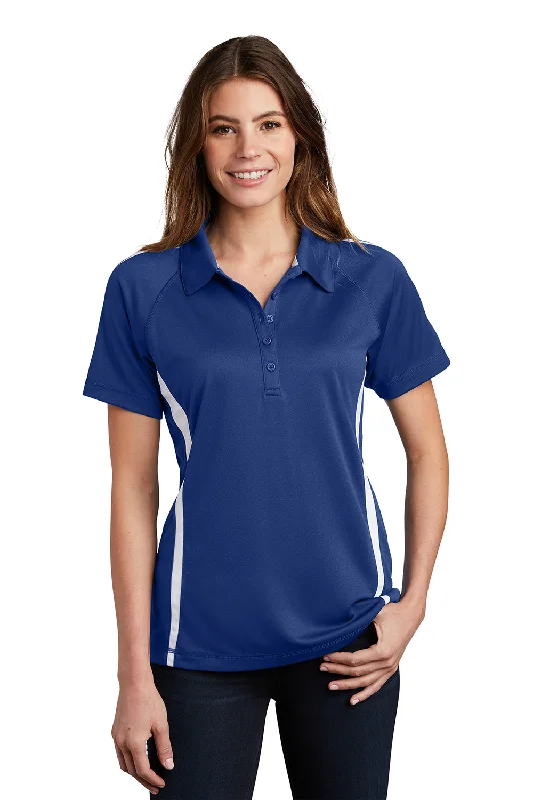 Sport-Tek Womens Micro-Mesh Moisture Wicking Short Sleeve Polo Shirt - True Royal Blue/White