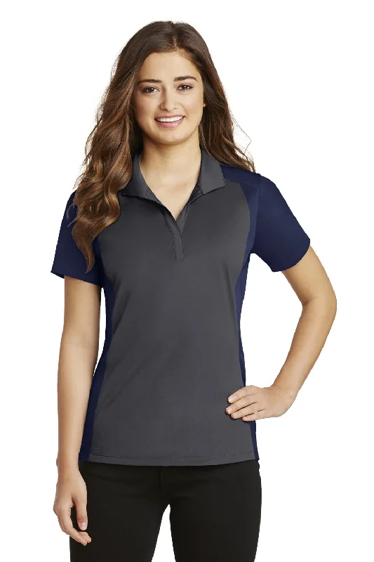 Sport-Tek Womens Sport-Wick Moisture Wicking Short Sleeve Polo Shirt - Iron Grey/True Navy Blue - Closeout