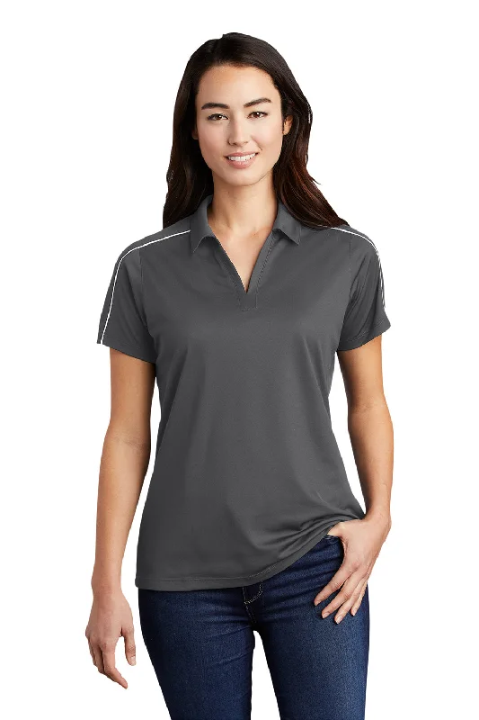 Sport-Tek Womens Sport-Wick Moisture Wicking Short Sleeve Polo Shirt - Iron Grey/White