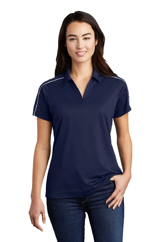 Sport-Tek Womens Sport-Wick Moisture Wicking Short Sleeve Polo Shirt - True Navy Blue/White