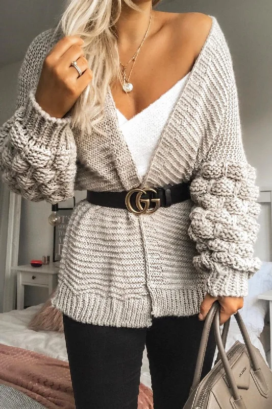 Beige Chunky Knit Oversized Cardigan - Eaden