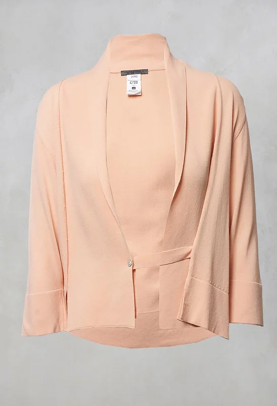 Cropped Cardigan with Button in Baby Peach