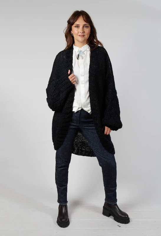 Longline Hand Knitted Cardigan in Black